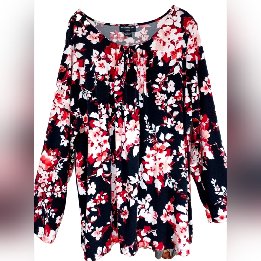 Liz Claiborne Floral Blouse in Red and Black